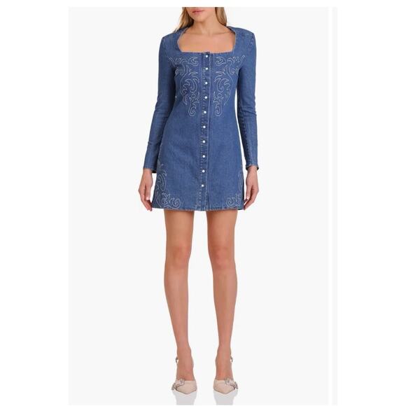 Avec Les Filles Western Embroidered Denim Minidress Size 14 Woman’s Cowgirl - Picture 3 of 11